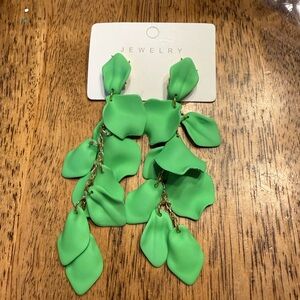 Green Petal Cascade Drop Earrings -